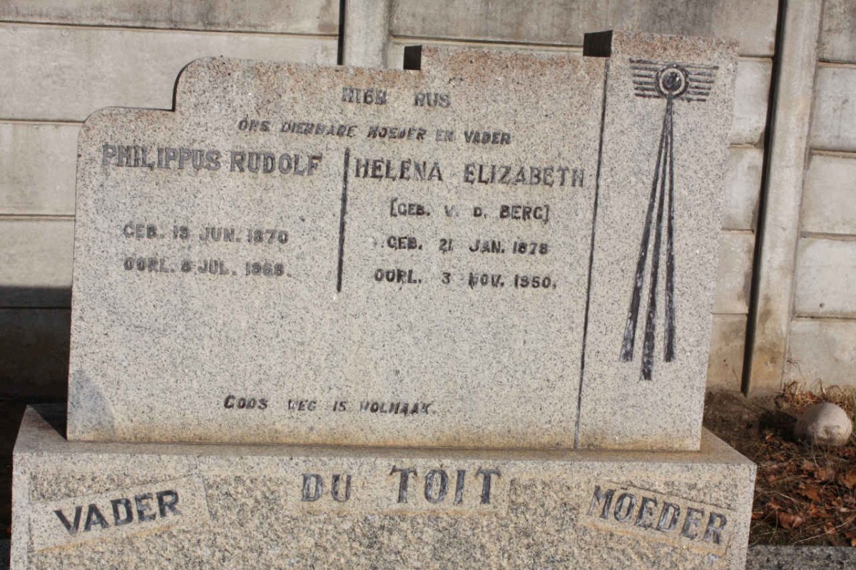 TOIT Philippus Rudolf, du 1870-1968 &amp; Helena Elizabeth V.D. BERG 1878-1950