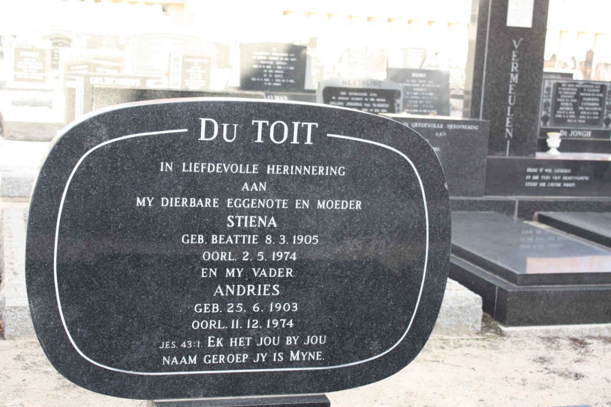 TOIT Andries, du 1903-1974 &amp; Stiena BEATTIE 1905-1974