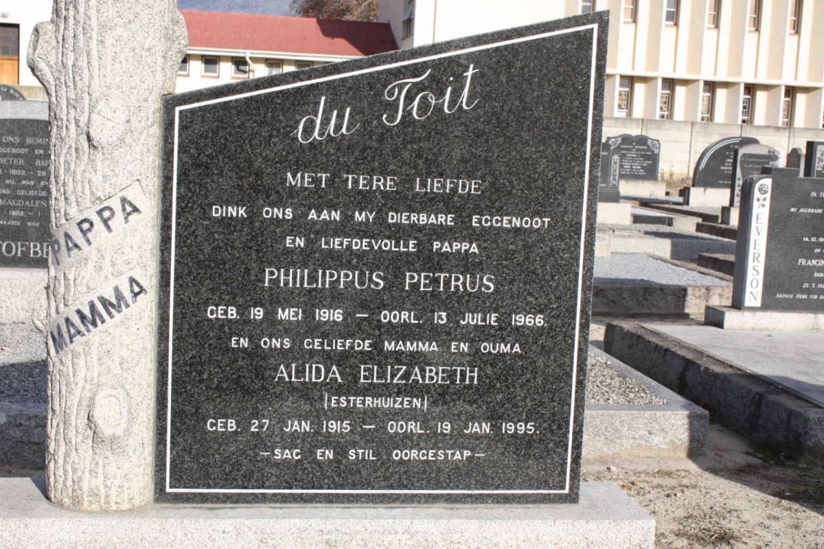 TOIT Philippus Petrus, du 1916-1966 &amp; Alida Elizabeth ESTERHUIZEN 1915-1995