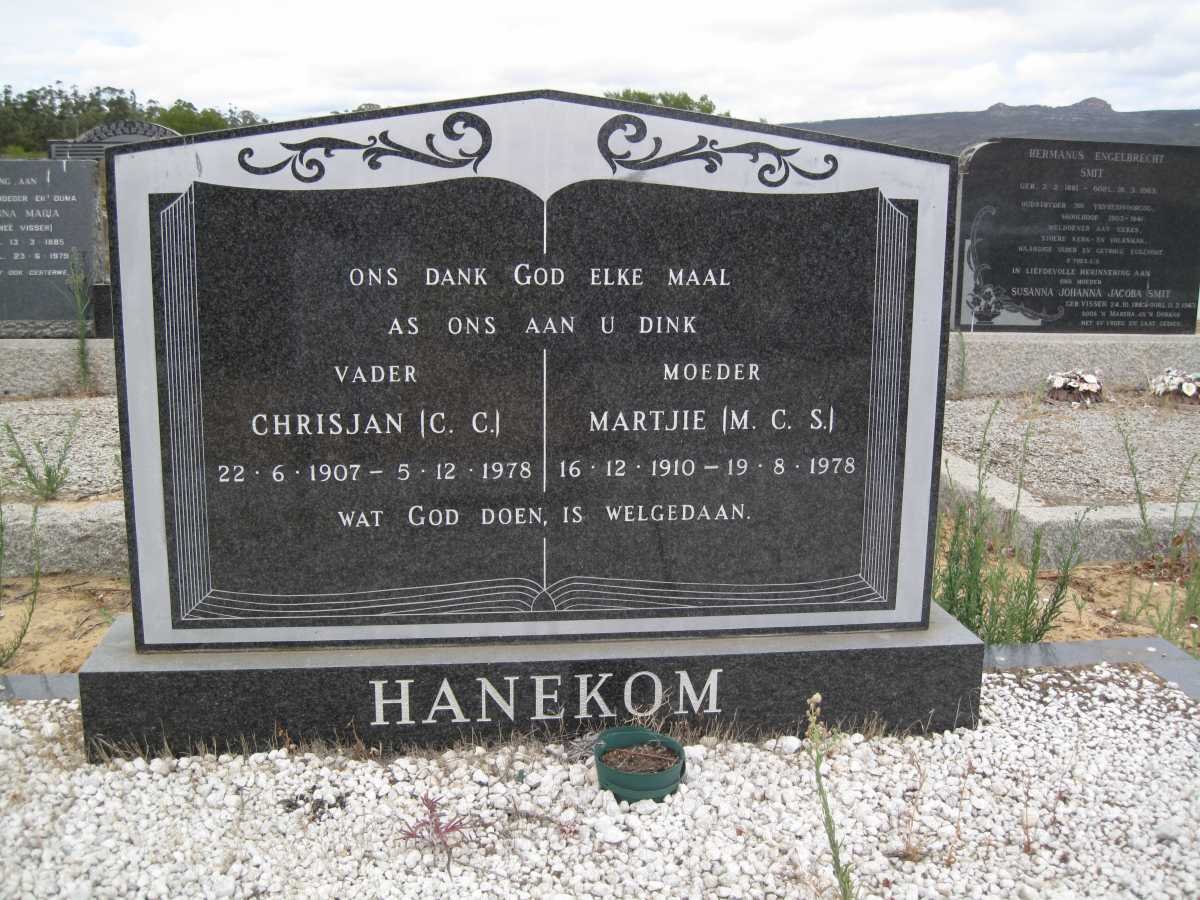 HANEKOM C.C 1907-1978 &amp; M.C.S. 1910-1978