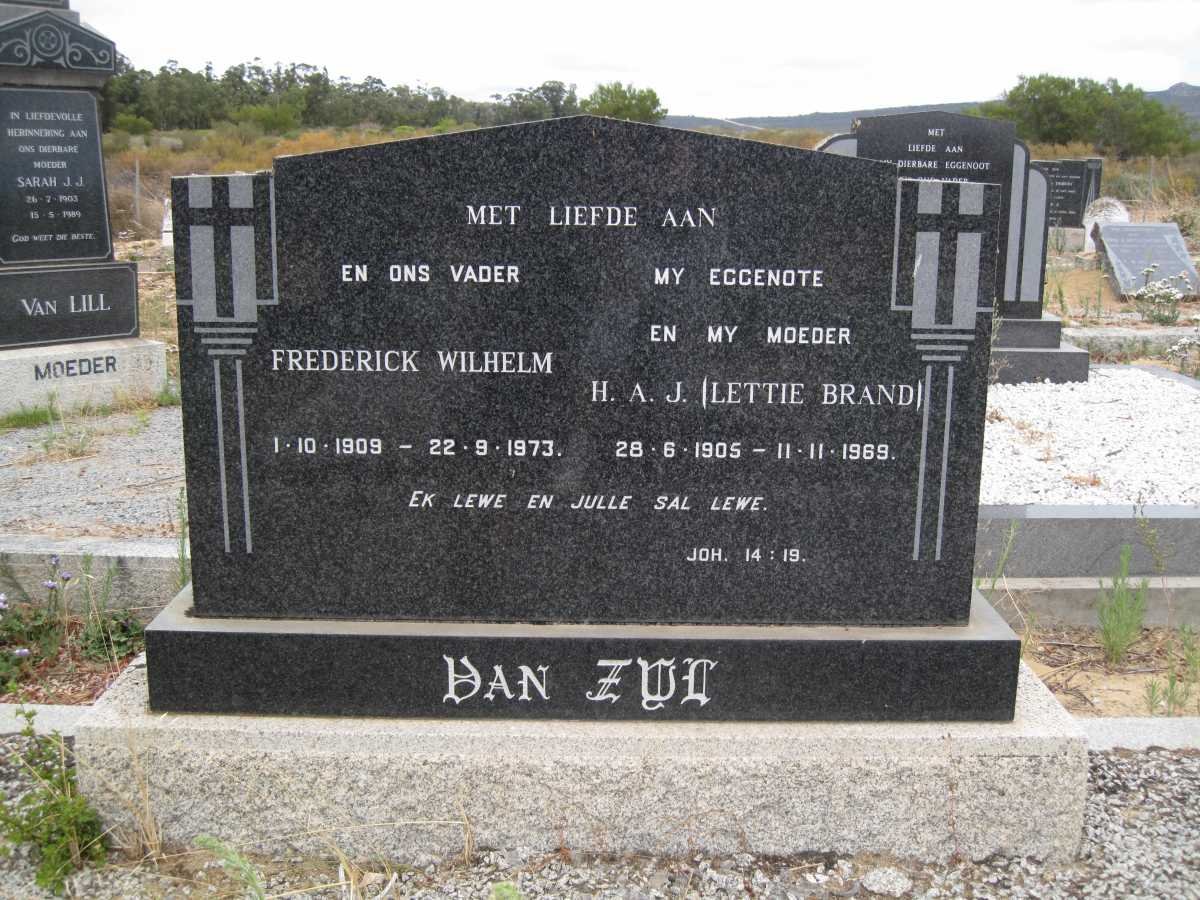 ZYL Frederick Wilhelm, van 1909-1973 &amp; H.A.J. BRAND 1905-1969