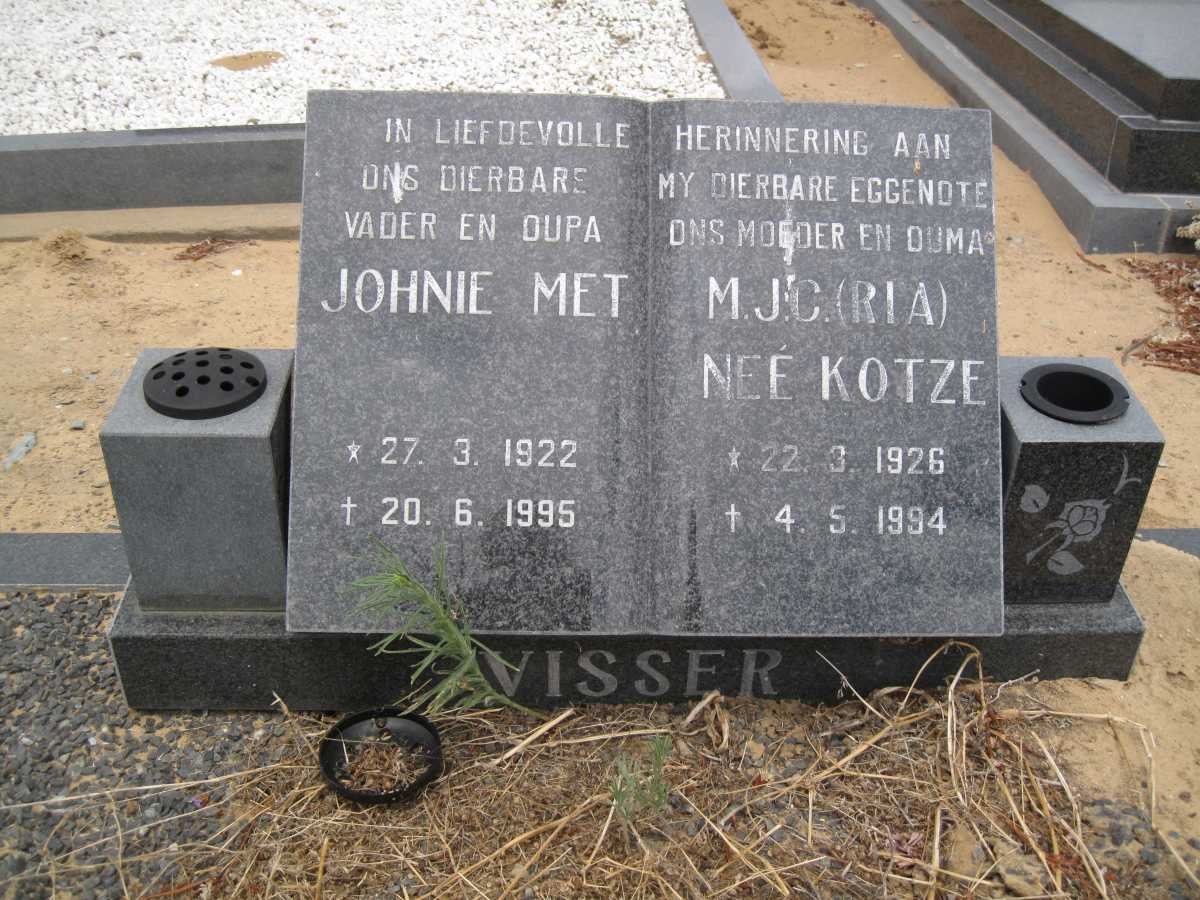 VISSER Johnie Met 1922-1995 &amp; M.J.C KOTZE 1926-1994