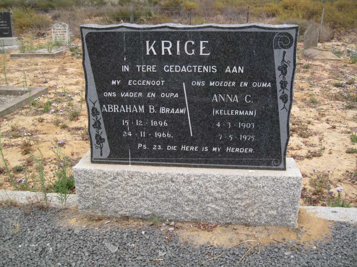 KRIGE Abraham B.1896-1966 &amp; Anna C. KELLERMAN 1903-1975