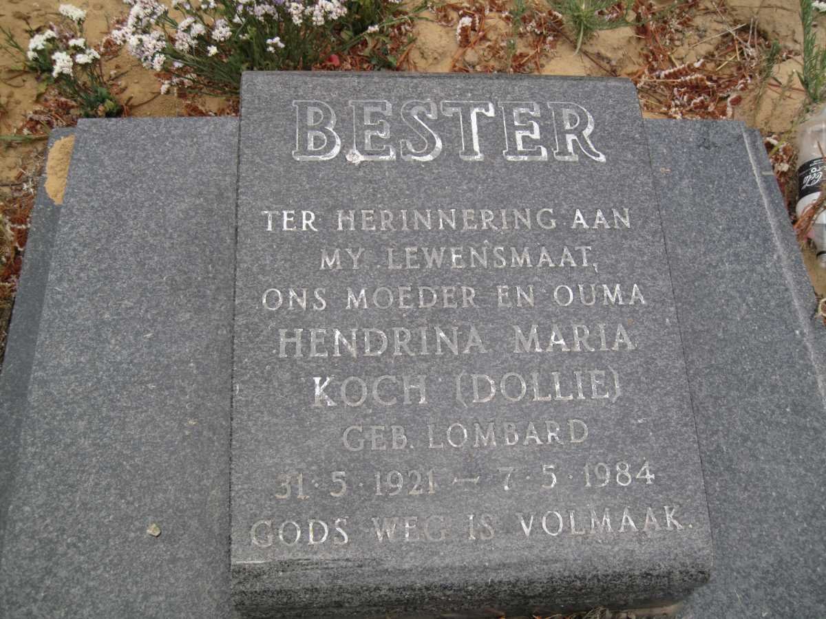 BESTER Hendrina Maria Koch nee LOMBARD 1921-1984