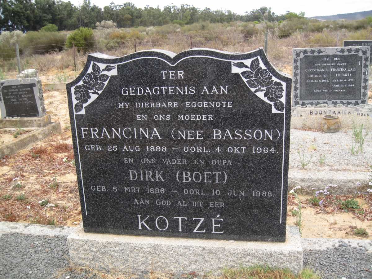 KOTZE Dirk 1896-1988 &amp; Francina BASSON 1898-1964