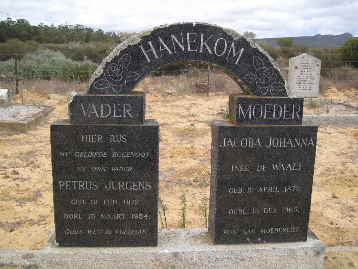 HANEKOM Petrus Jurgens 1872-1954 &amp; Jacoba Johanna DE WAAL 1875-1965