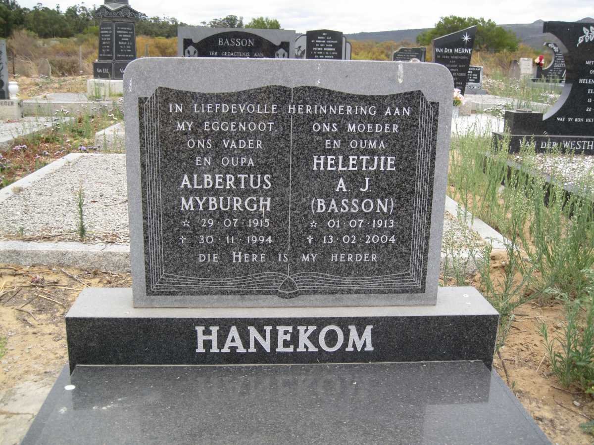 HANEKOM Albertus Myburgh 1915-1994 &amp; Heletjie A.J. BASSON 1913-2004