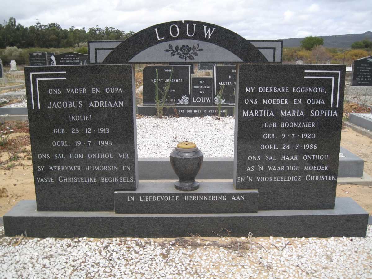 LOUW Jacobus Adriaan 1913-1993 &amp; Martha Maria Sophia BOONZAAIER 1920-1986