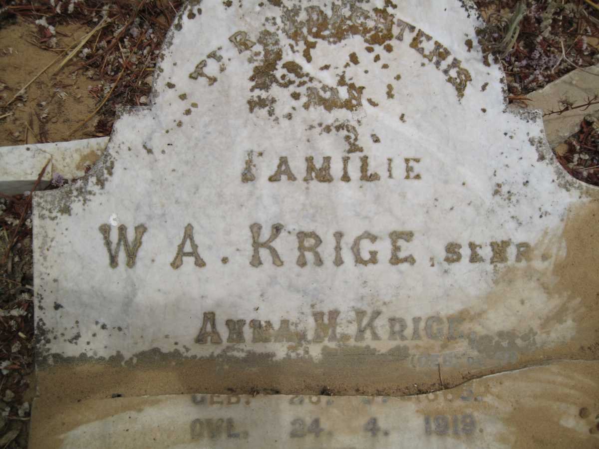 KRIGE W.A &amp; Anna M. 18??-1919 