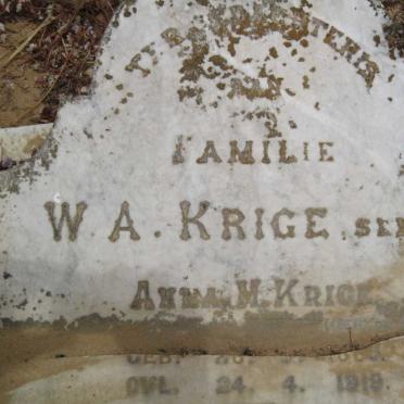 KRIGE W.A &amp; Anna M. 18??-1919 