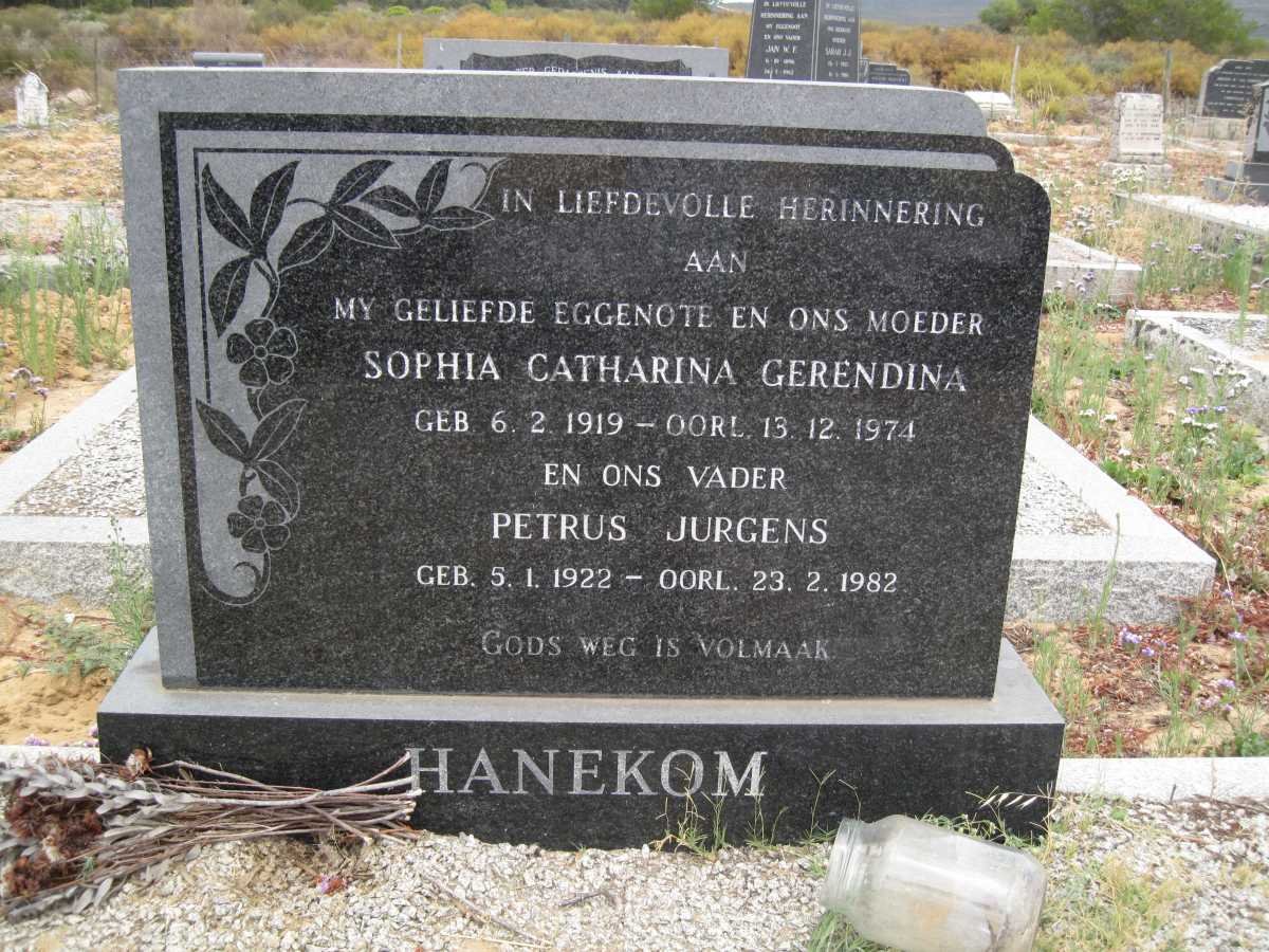 HANEKOM Petrus Jurgens 1922-1982 &amp; Sophia Catharina Gerendina 1919-1974