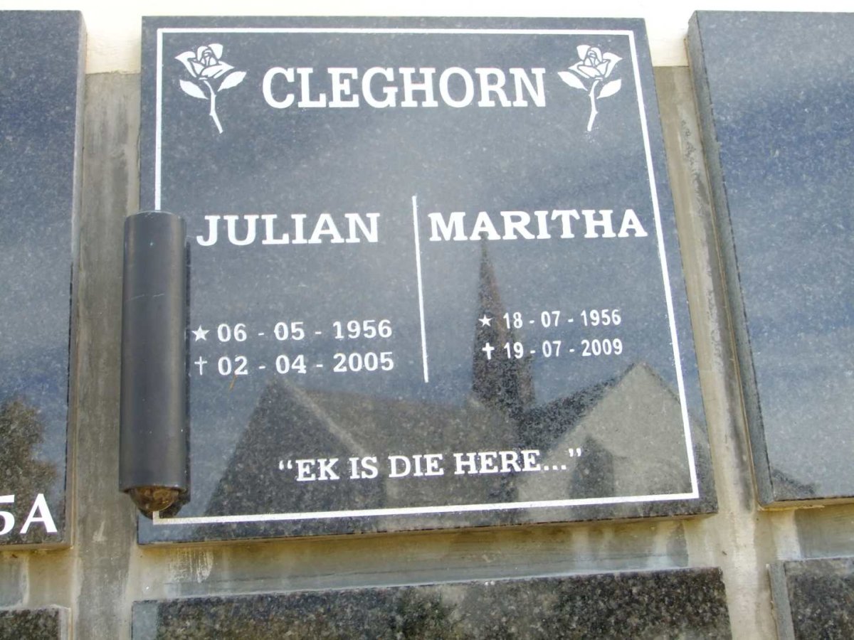 CLEGHORN Julian 1956-2005 &amp; Maritha 1956-2009