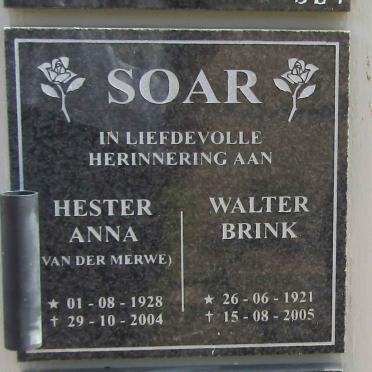 SOAR Walter Brink 1921-2005 & Hester Anna VAN DER MERWE 1928-2004