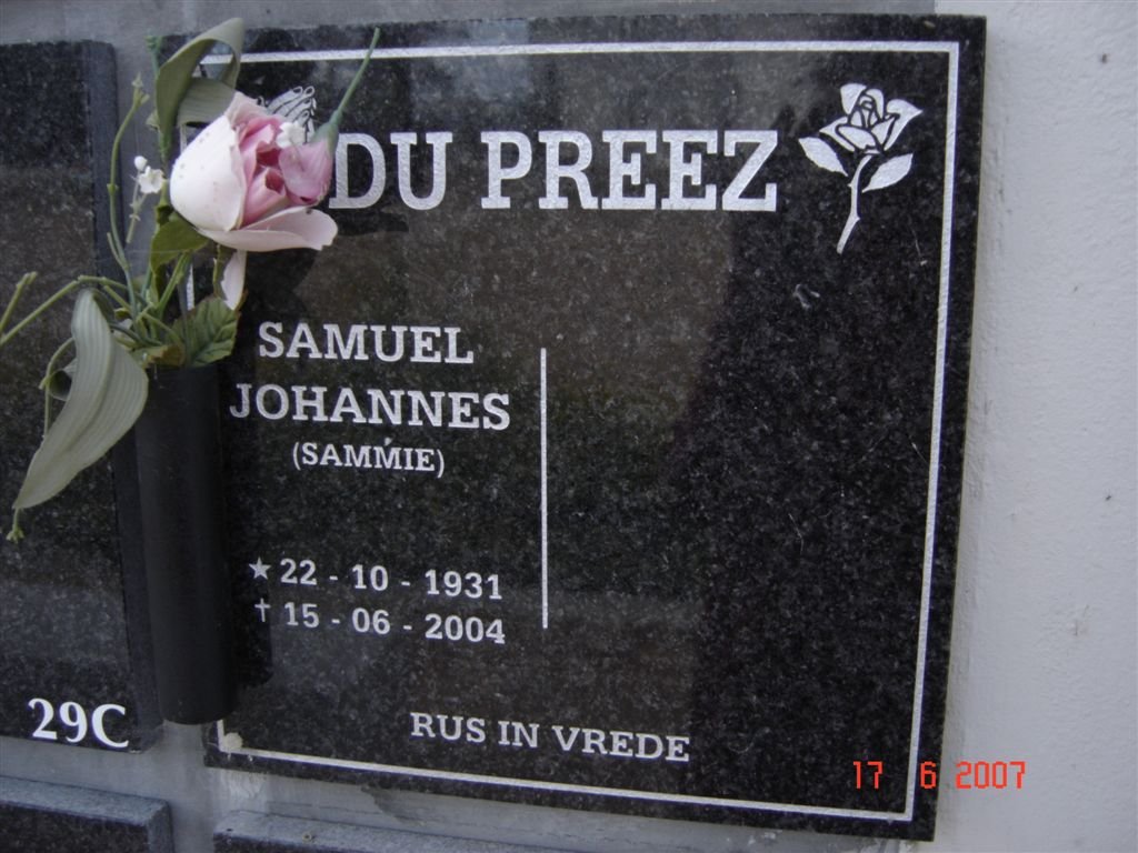 PREEZ Samuel Johannes, du 1931-2004