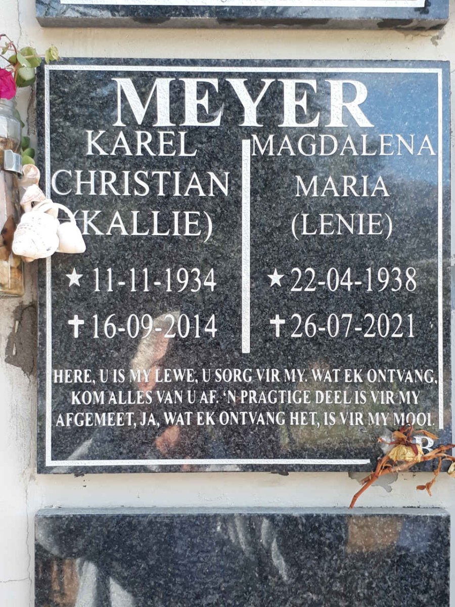 MEYER Karel Christian 1934-2014 &amp; Magdalena Maria 1938-2021