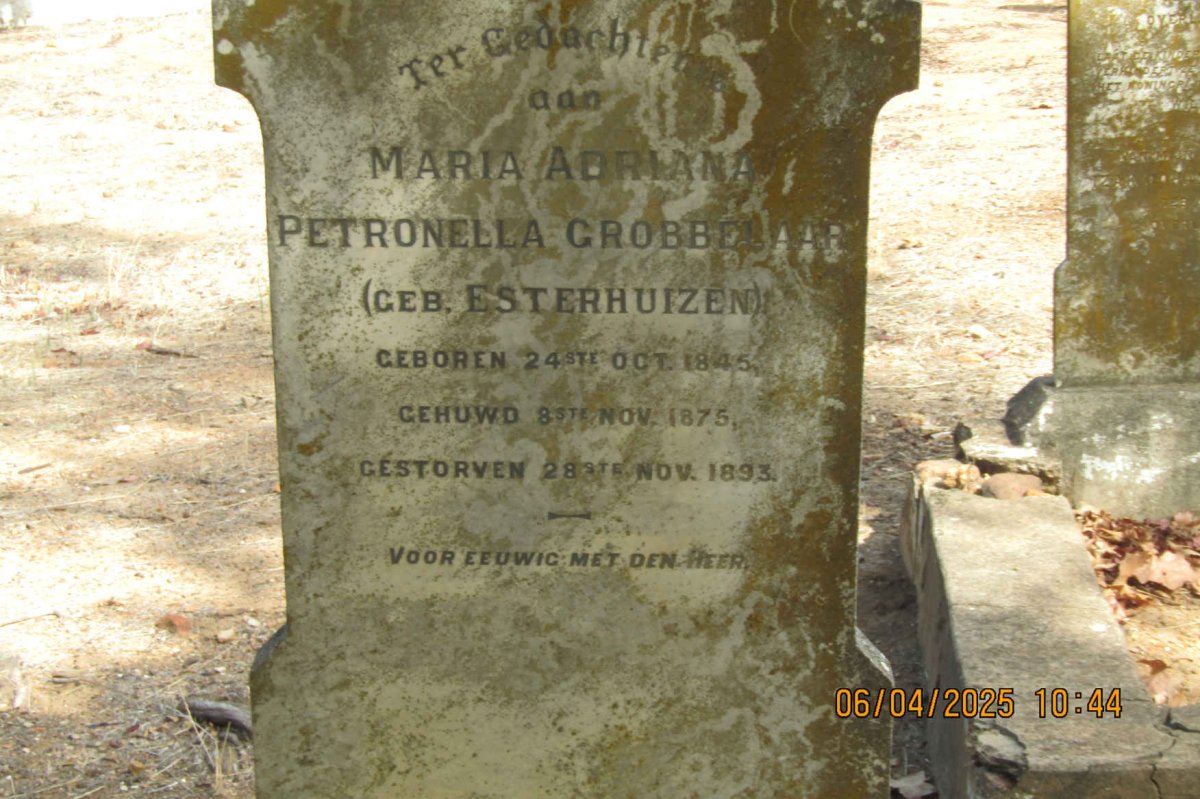 GROBBELAAR Maria Adriana Petronella nee ESTERHUIZEN 1845-1893