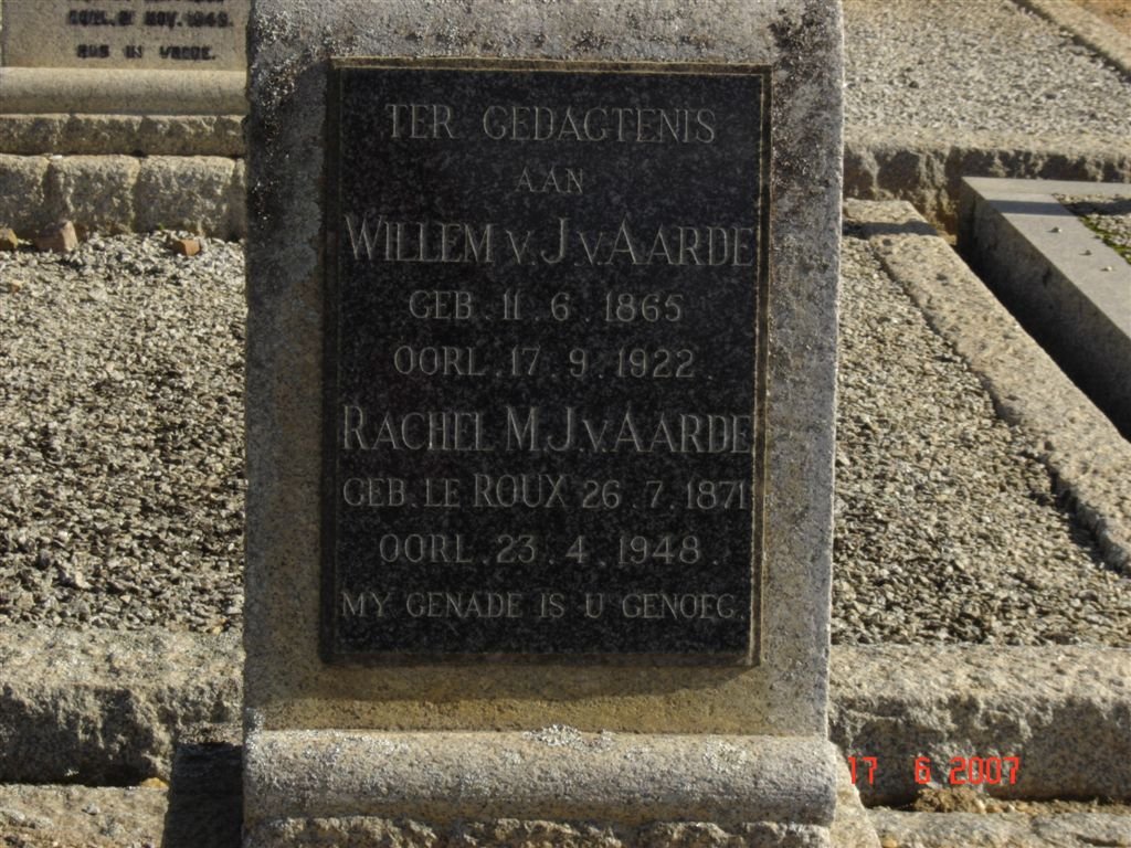 AARDE Willem v. J, v. 1865-1922 &amp; Rachel M.J. LE ROUX 1871-1948