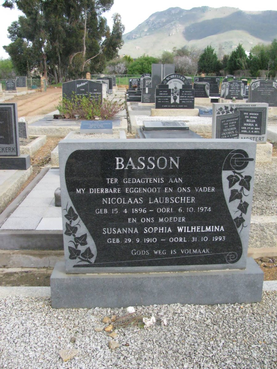 BASSON Nicolaas Laubscher 1896-1974 &amp; Susanna Sophia Wilhelmina 1910-1993