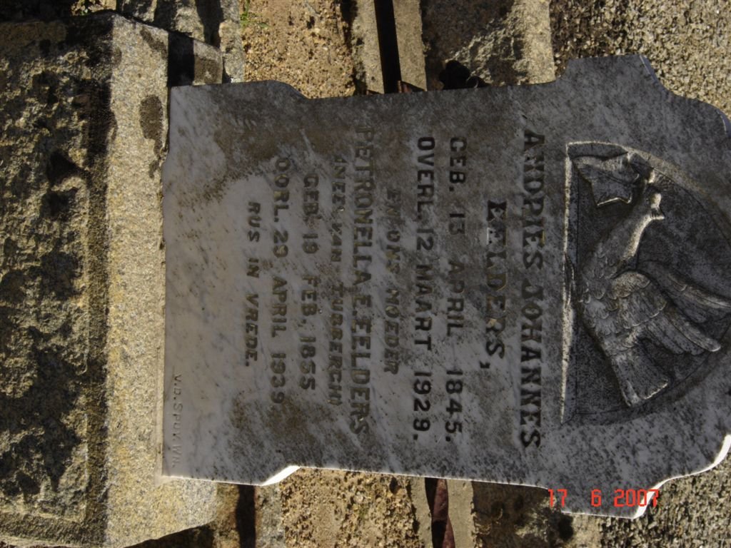 EELDERS Andries Johannes 1845-1929 &amp; Petronella E. VAN TUBBERGH 1855-1939