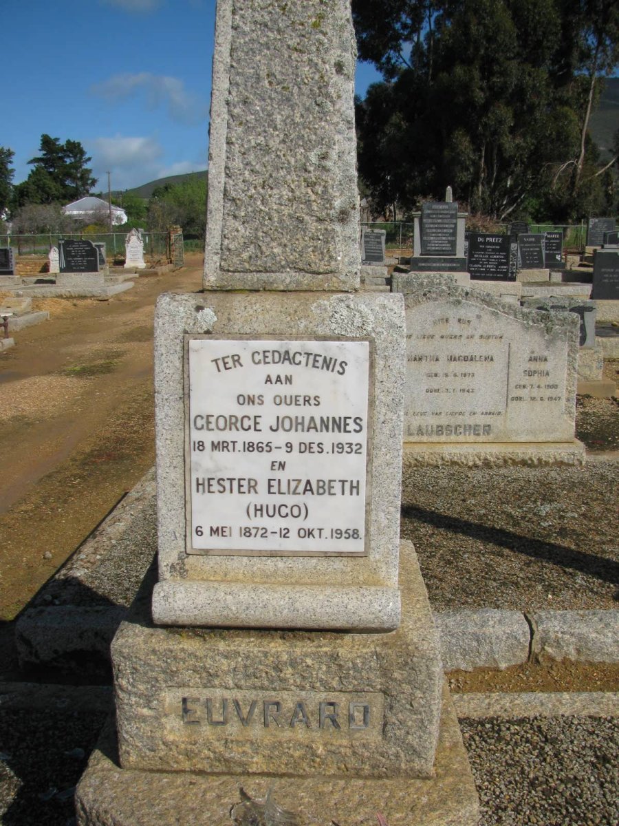 EUVRARD George Johannes 1865-1932 &amp; Hester Elizabeth HUGO 1872-1958