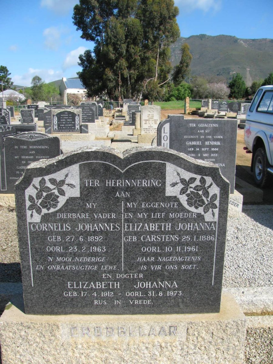 GROBBELAAR Cornelis Johannes 1892-1963 &amp; Elizabeth Johanna CARSTENS 1886-1961 ::  GROBBELAAR Elizabeth Johanna 1912-1973
