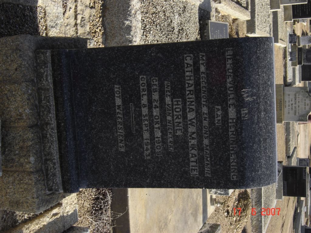 HORNE Catharina W.M. nee VAN NIEKERK 1909-1943