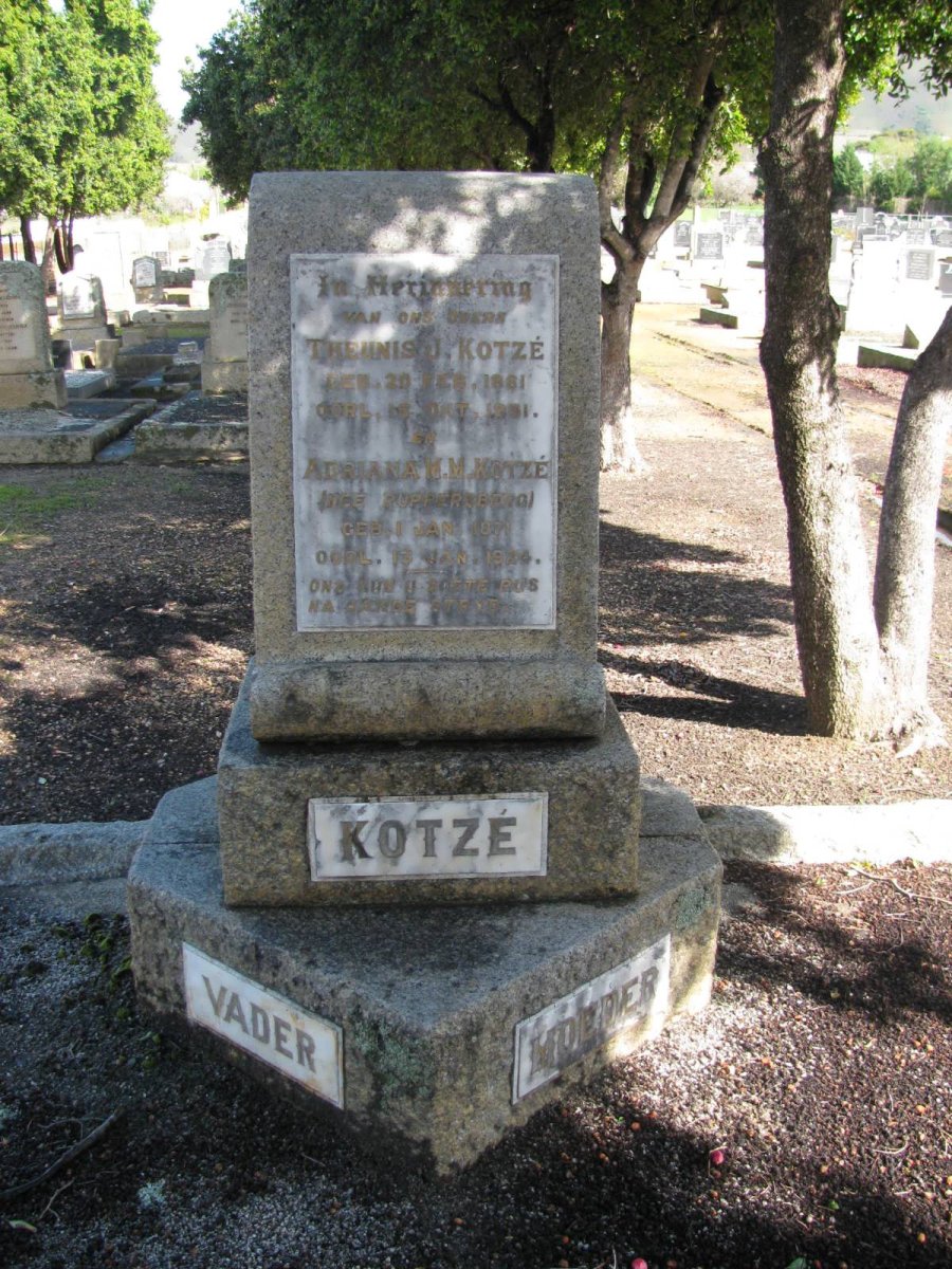 KOTZE Theunis J. 1861-1931 &amp; Adriana M.M RUPPERSBERG 1871-1924