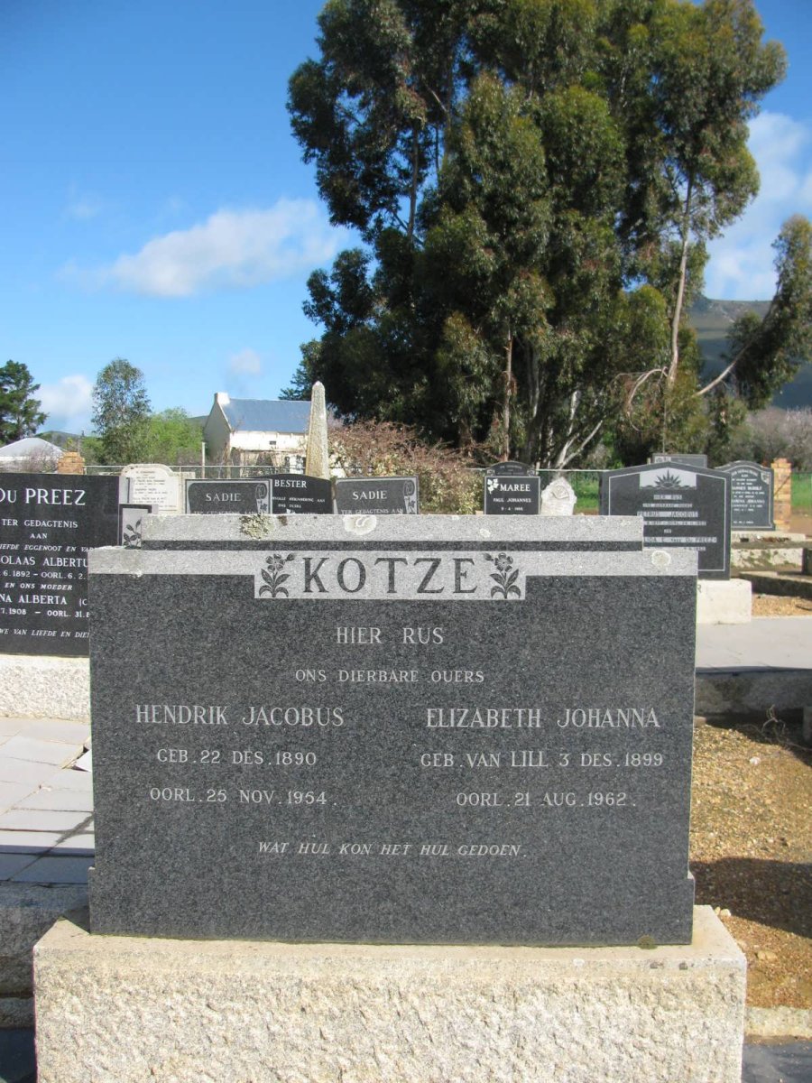 KOTZE Hendrik Jacobus 1890-1954 &amp; Elizabeth Johanna VAN LILL 1899-1962