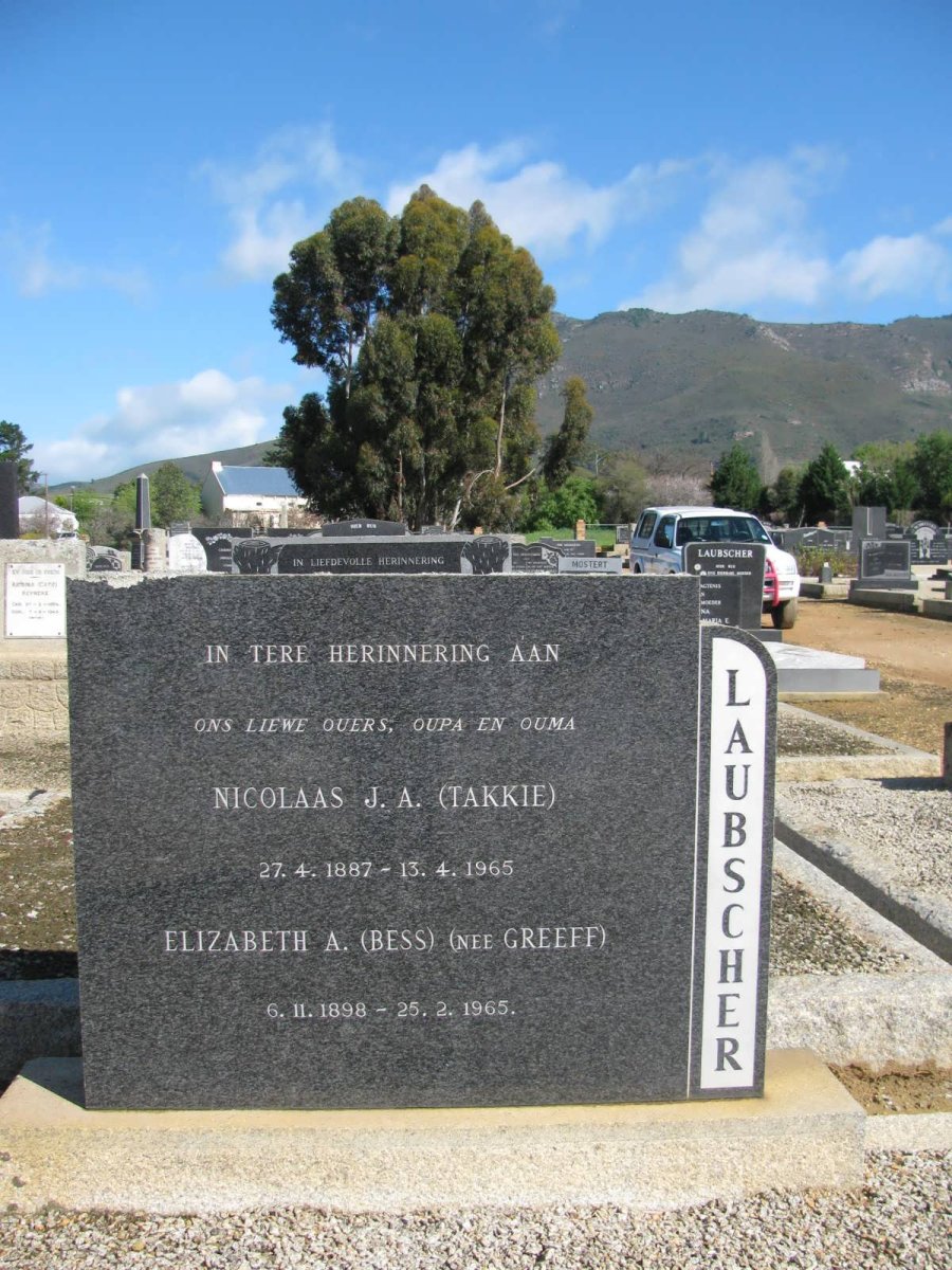 LAUBSCHER Nicolaas J.A. 1887-1965 &amp; Elizabeth A. GREEFF 1898-1965