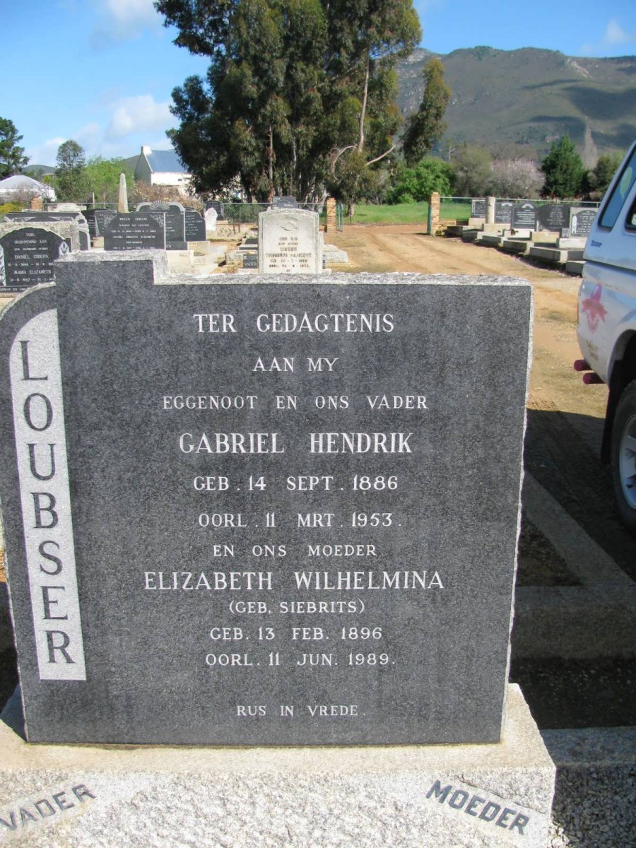 LOUBSER Gabriel Hendrik 1886-1953 &amp; Elizabeth Wilhelmina SIEBRITS 1896-1989