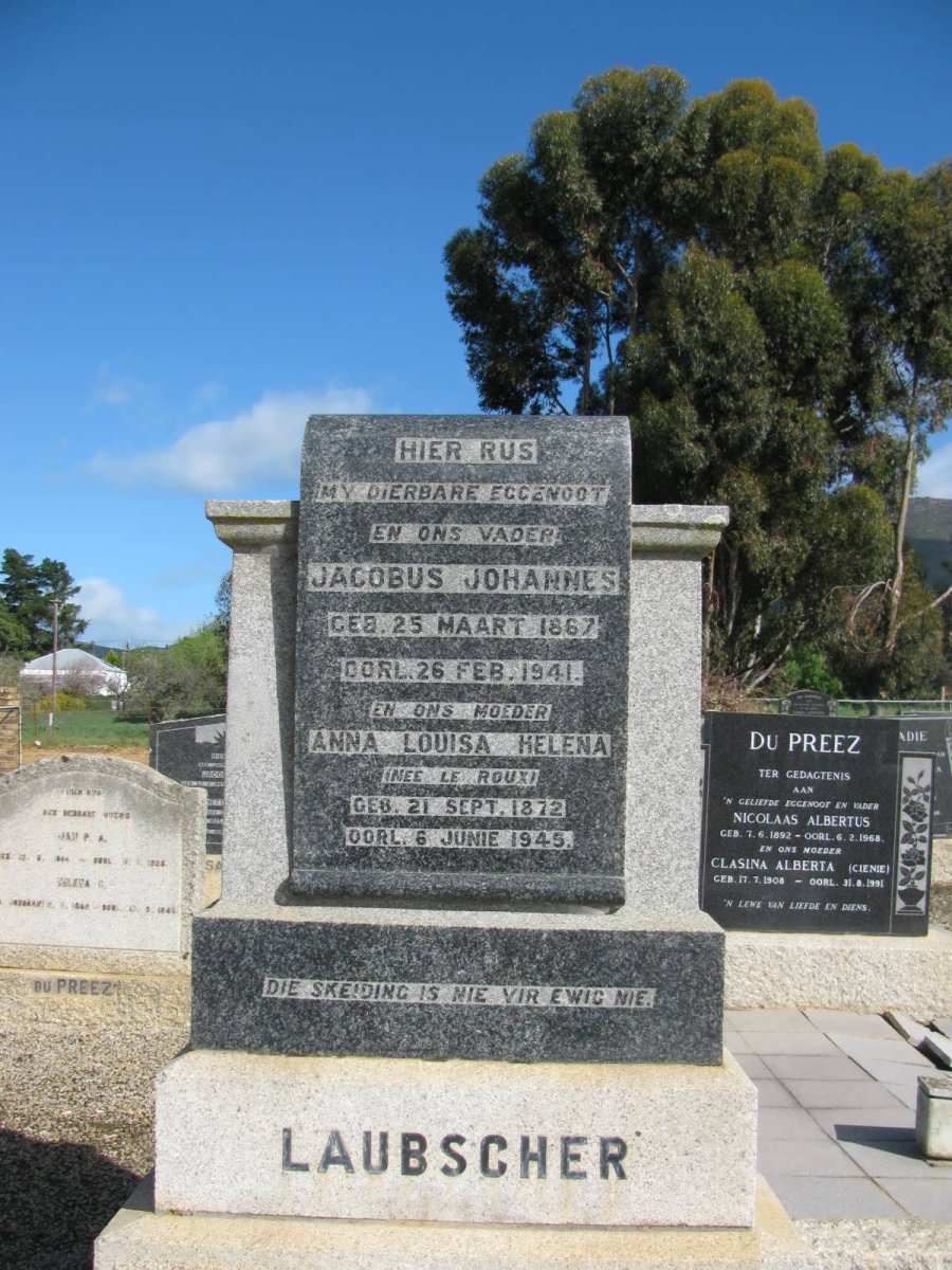 LAUBSCHER Jacobus Johannes 1867-1941 &amp; Anna Louisa Helena LE ROUX 1872-1945