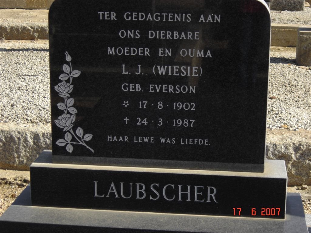 LAUBSCHER L.J. nee EVERSON 1902-1987