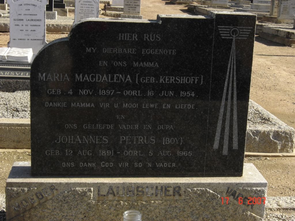 LAUBSCHER Johannes Petrus 1891-1965 &amp; Maria Magdalena KERSHOFF 1897-1954