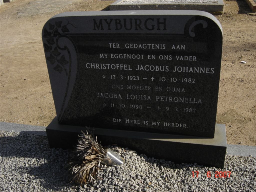 MYBURGH Christoffel Jacobus Johannes 1923-1982 &amp; Jacoba Louisa Petronella 1930-1987
