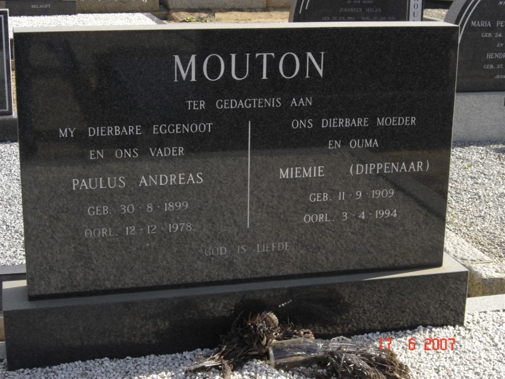 MOUTON Paulus Andreas 1899-1978 &amp; Miemie DIPPENAAR 1909-1994