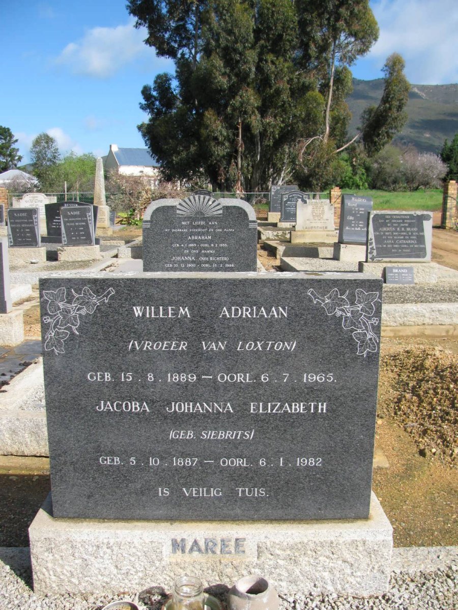 MAREE Willem Adriaan 1889-1965 &amp; Jacoba Johanna Elizabeth SIEBRITS 1887-1982
