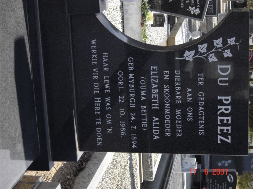 PREEZ Elizabeth Alida nee MYBURGH 1894-1986