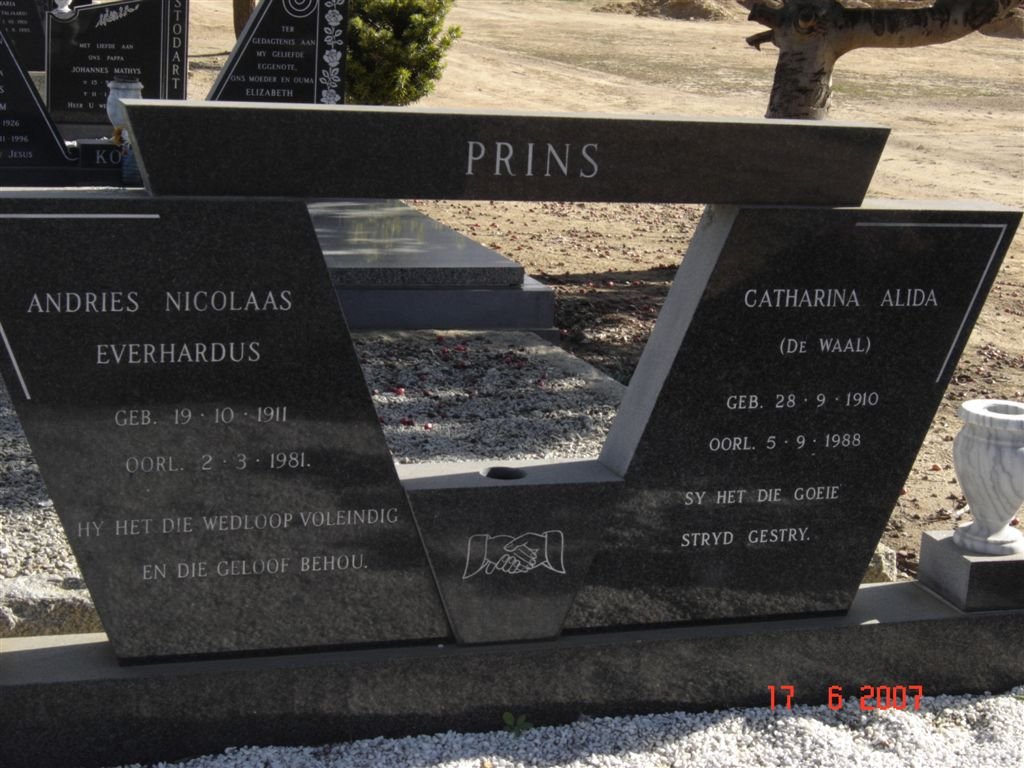 PRINS Andries Nicolaas Everhardus 1911-1981 &amp; Catharina Alida DE WAAL 1910-1988