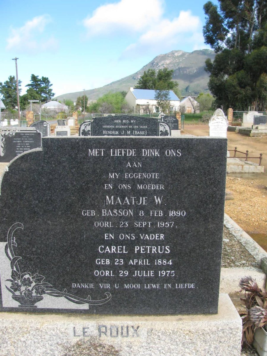 ROUX Carel Petrus, le 1884-1975 &amp; Maatje W. BASSON 1890-1957 :: Nealie LE ROUX 1916-2003