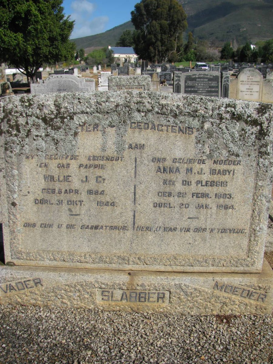 SLABBER Willie J.C. 1884-1944 &amp; Anna M.J. DU PLESSIS 1883-1964