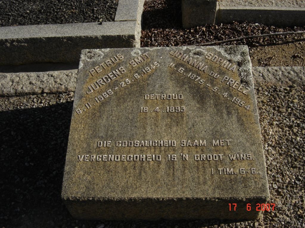 SMIT Petrus Jurgens 1866-1945 &amp; Sophia Johanna DU PREEZ 1875-1954