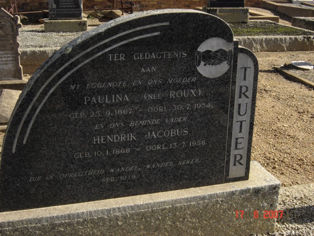 TRUTER Hendrik Jacobus 1868-1958 &amp; Paulina ROUX 1867-1954