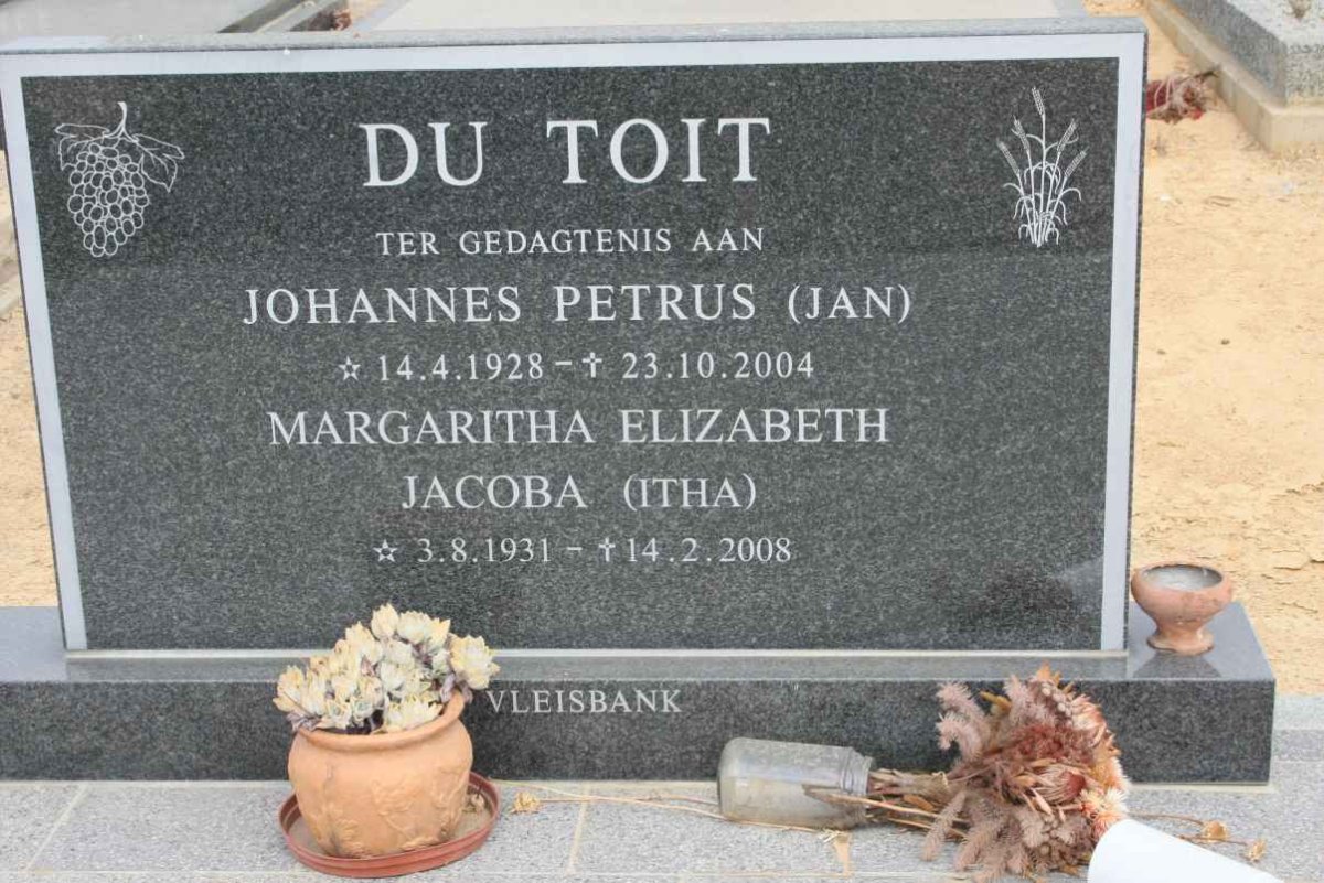 TOIT Johannes Petrus, du 1928-2004 &amp; Margaritha Elizabeth Jacoba 1931-2008