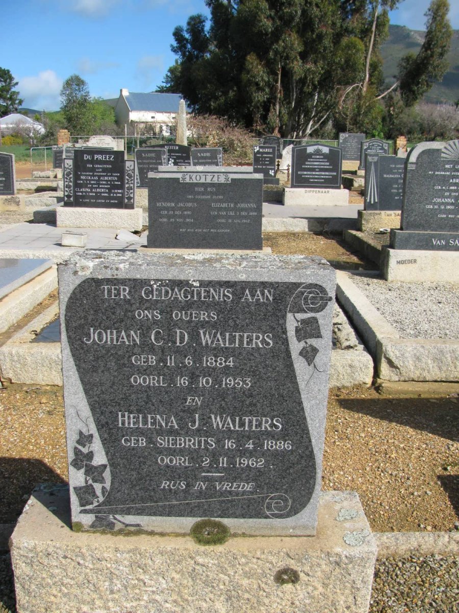 WALTERS Johan C.D. 1884-1953 &amp; Helen J. SIEBRITS 1886-1962