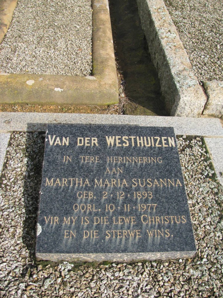 WESTHUIZEN Martha Maria Susanna, van der 1893-1977