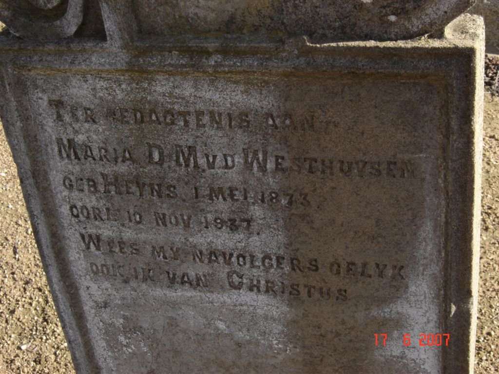 WESTHUIZEN Maria D.M., v.d. nee HEYNS 1873-1937
