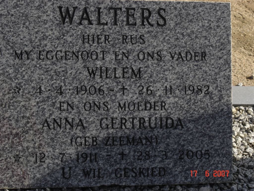 WALTERS Willem 1906-1962 &amp; Anna Gertruida ZEEMAN 1911-2005