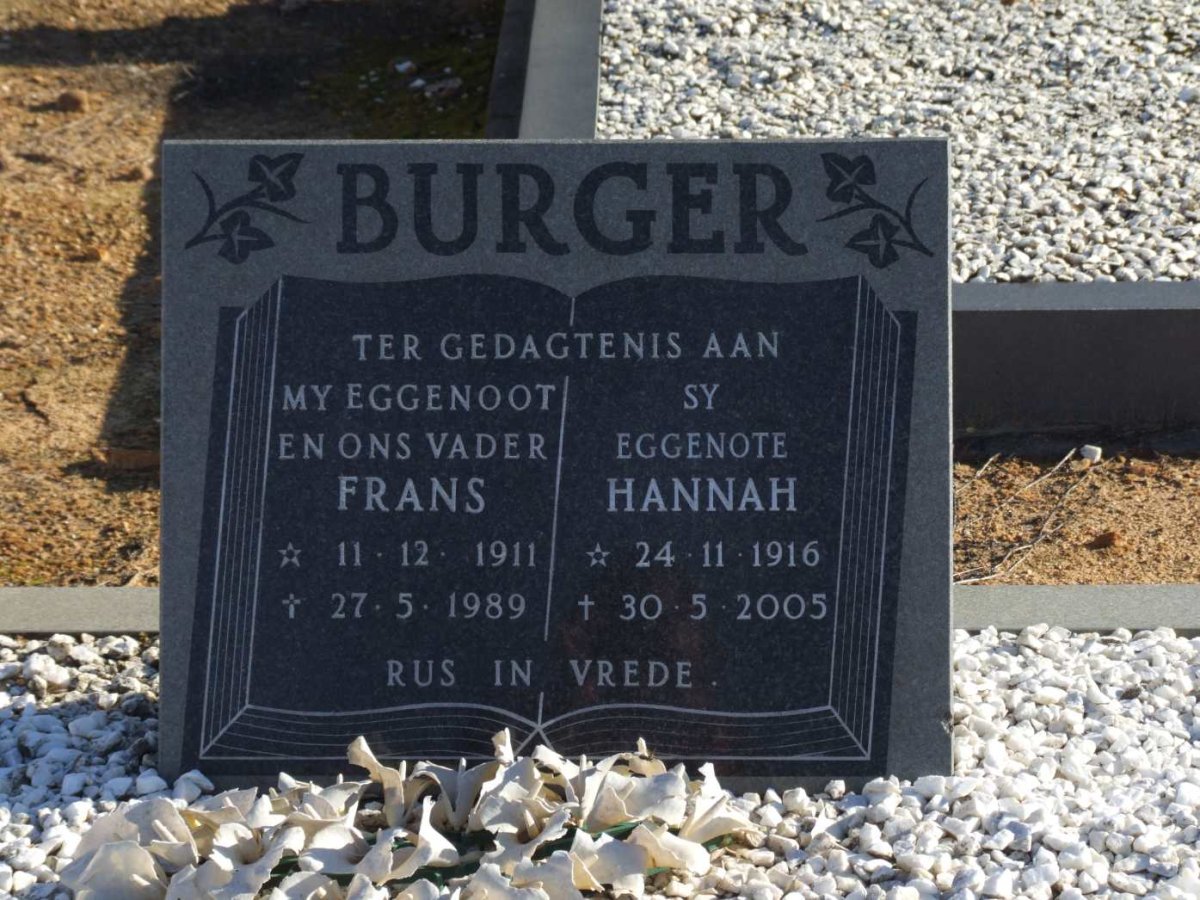 BURGER Frans 1911-1989 &amp; Hannah 1916-2005