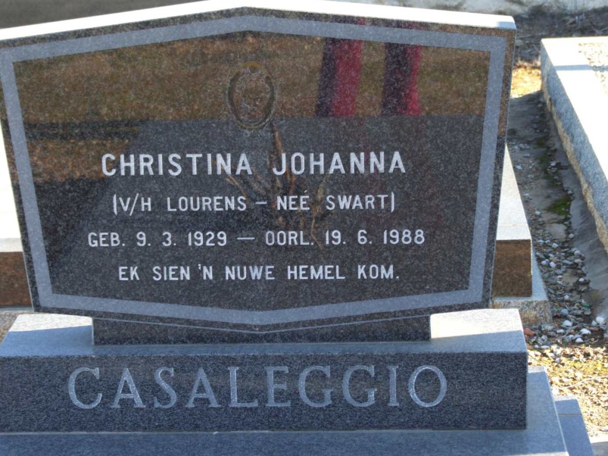 CASALEGGIO Christina Johanna voorheen LOURENS nee SWART 1929-1988