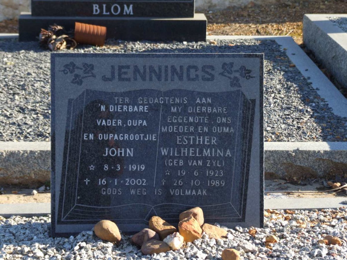 JENNINGS John 1919-2002 &amp; Esther Wilhelmina VAN ZYL 1923-1989